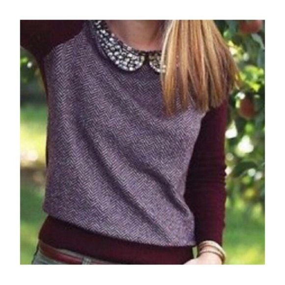 J. Crew Factory Sweaters | J.Crew | Warmspun Herringbone Jewel-Collar Sweater | Color: Purple/Red | Size: Xxs | Cmsavino's Closet